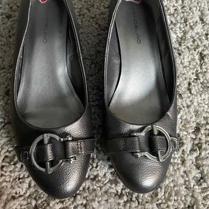 Women's Faux leather slight wedge flat shoes in Dove gray color.